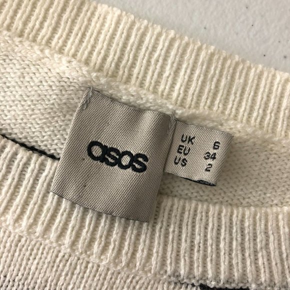 Asos Womens Sweater Rounded Hem Striped Button Detail Black White Size 2 - Picture 3 of 5